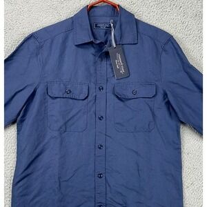 Vineyard Vines Men Work Shirt Small Blue Linen Blend Classic Fit Flap Pocket NEW